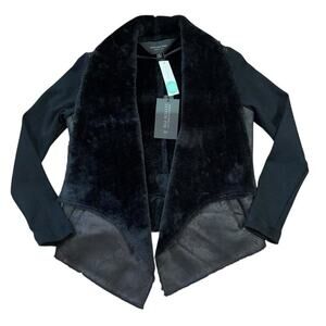 NWT Marc New York Black Faux Fur Suede Cardigan Jacket Women's M Mob Wife Y2K